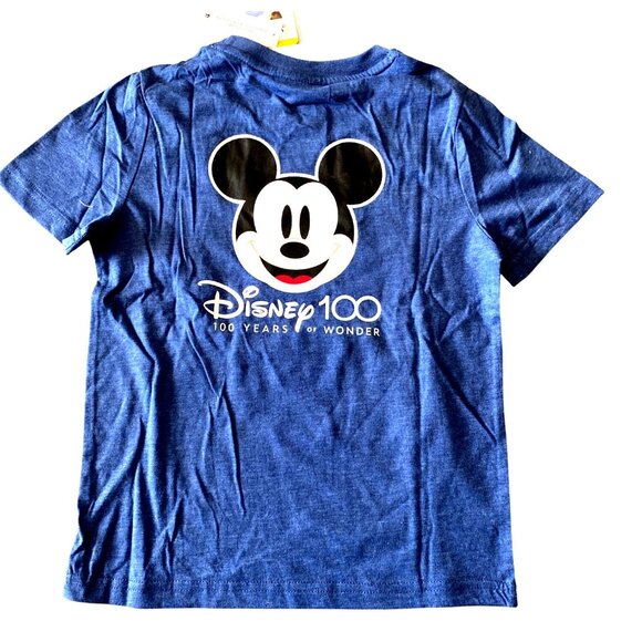 Disney 100 Graphic T-Shirt For Kids Size 5/6 Blue Mickey Mouse Design Cotton Ble - Picture 2 of 4